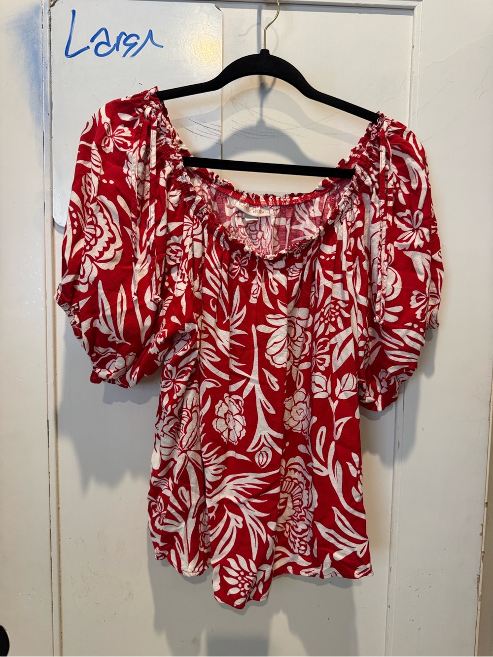 Knox Rose Red and White Floral Off-Shoulder Blouse